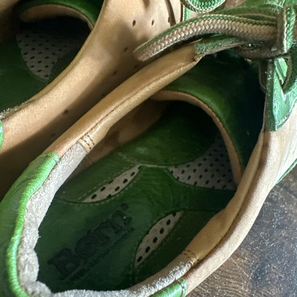 Born Shoes Women 7.5 Hawkeye Green Tan Leather Lace Up Comfort Sneakers Bowling - Picture 8 of 10